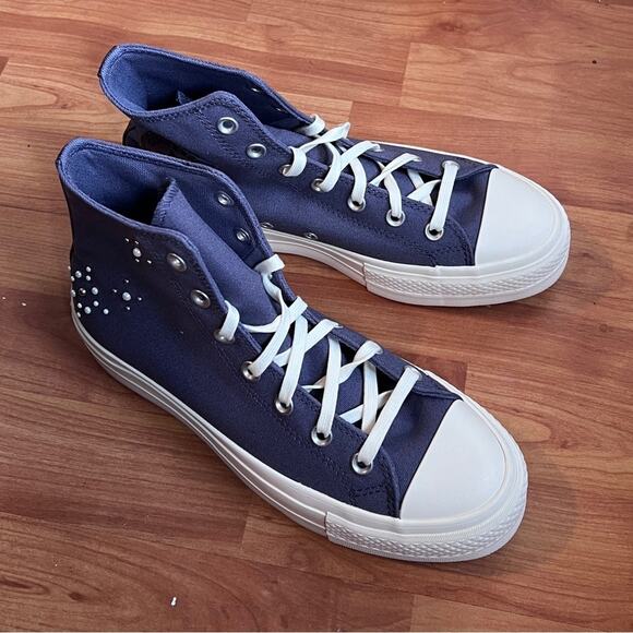 NEW Womens Size 8.5 Converse Chuck Taylor All Star Lift Pearls Studs High Shoe - Picture 8 of 12